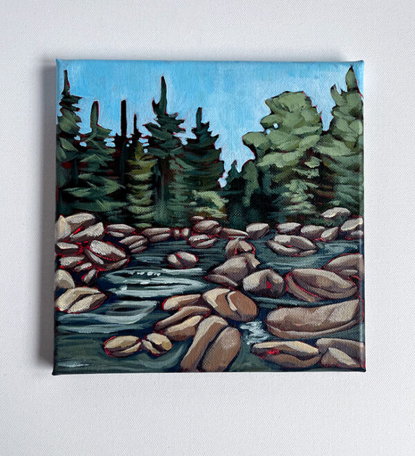Water flowing over rocks with trees in the background