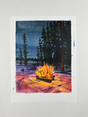 campfire acrylic painting on canvas paper