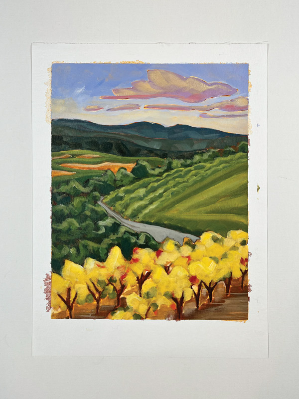 colorful autumn vineyard acrylic painting on canvas paper