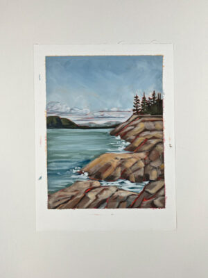 Eastern shores rocky coastal painting, acrylic on canvas paper