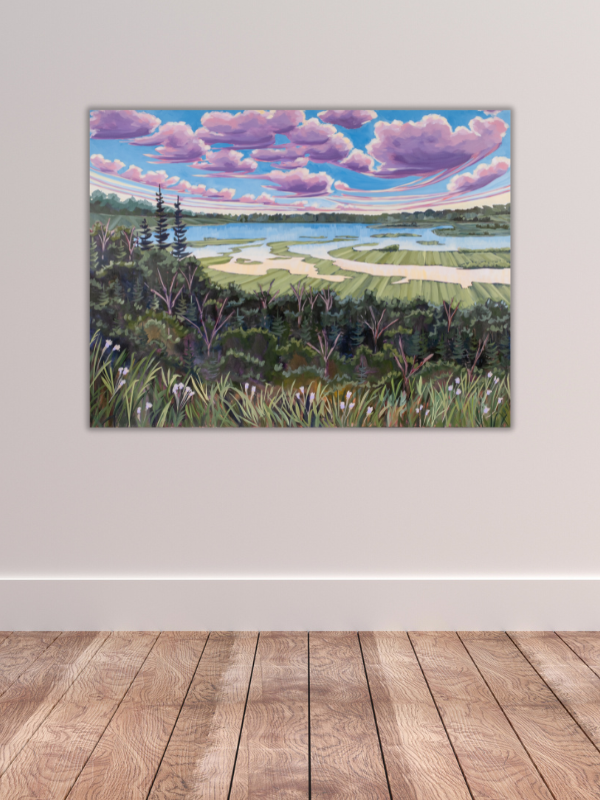 Acrylic Painting of Weaselhead, Glenmore Reservoir Calgary