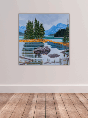 Spirit Island in Jasper, Alberta acrylic painting on canvas