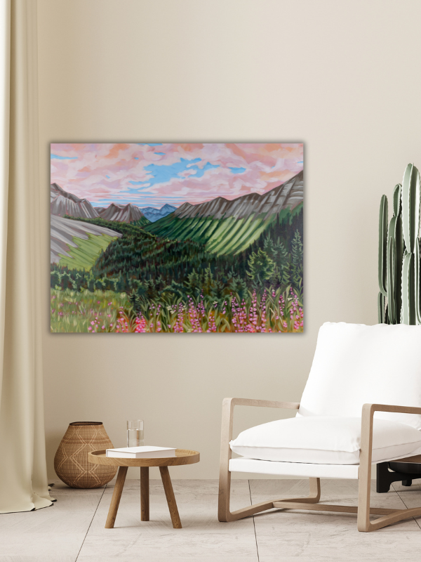 acrylic painting of the view from Ptarmigan Cirque, Kananaskis